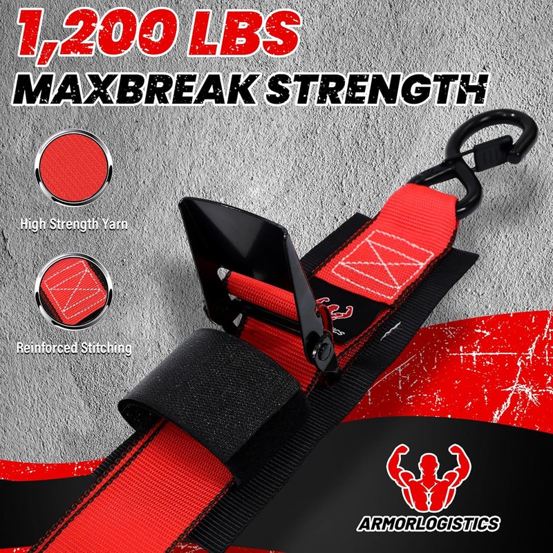 ARMORLOGISTICS Boat Tie Down Straps to Trailer, 2" x 48" Adjustable Boat Straps for Trailer, 2-Pack Boat Transom Strap for Boat, Jet Ski, 1,200 Lbs Break Strength, Red - Image 2
